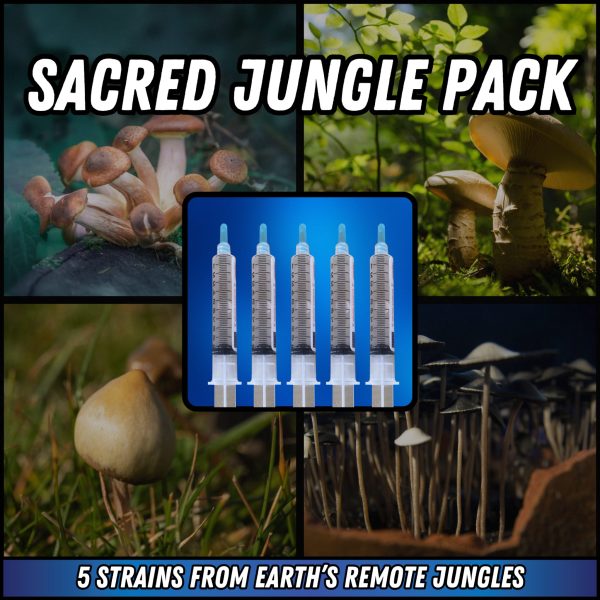 Spore syringes with a jungle background