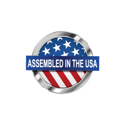 American flag stamp with text “Assembled in the USA”